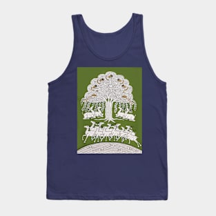 Tree of life ( Green and Gold) indian folk art print in phad style Tank Top